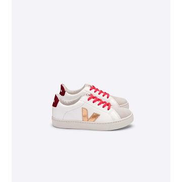 Kids' Veja ESPLAR LEATHER Sneakers Gold/Red/White | ZA 810OKI